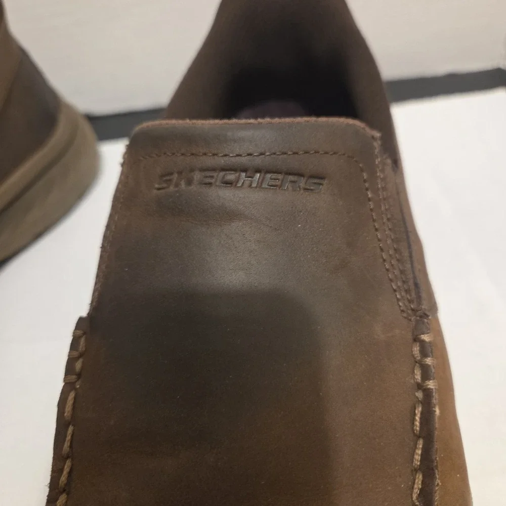 Skechers Pollard-Osgood Brown Leather Memory Slip-ins Loafer Shoes Men's Sz 8.5